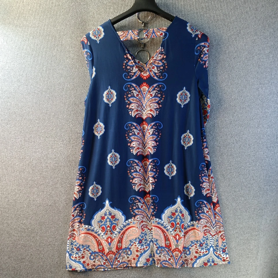 Vestido New Direction para mujer L azul cachemira floral elástico túnica manga lengüeta enrollable Foto 3 de 4