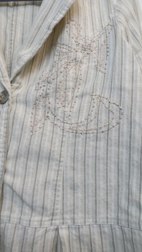 Chaqueta Blazer Claudia Richard Mujer Grande Algodón Crema Beige Floral Bordado Foto 2 de 4