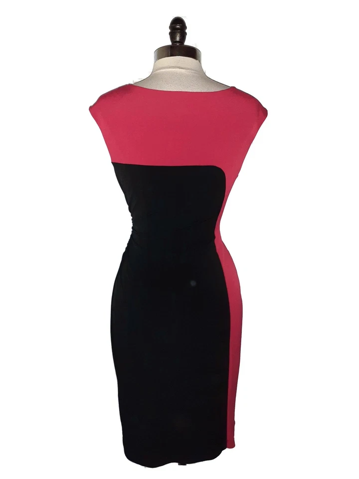 Vestido Vaina CONNECTED Talla 10 Rojo Negro Sin Mangas Hasta la Rodilla Tejido Elástico Foto 4 de 4