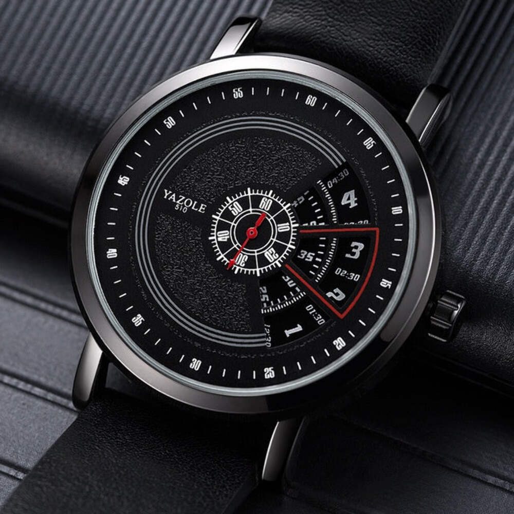 Waterproof Men's Turntable Quartz Watch with Hollow Dial and Pin Buckle