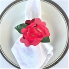 2pc Handmade Single Red Rose and Hearts Napkin Rings Wrapped in Pink Ribbon