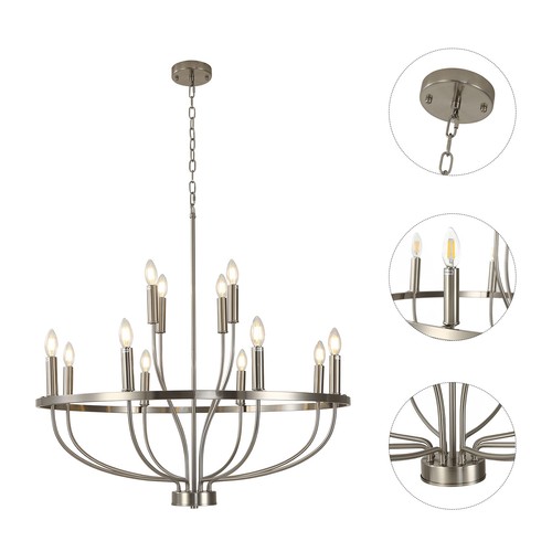 Farmhouse Industrial Chandelier Dining Rooms Round Pendant Light Fixture Decor - Picture 7 of 16