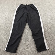 VTG Nike Pants Womens L Black Swoosh Zip Drawstring Track Windbreaker Jogger 90s