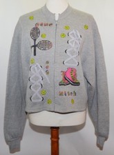 VTG 70s 80s Jerzees Gray Tennis Painted Game Set Match Sweatshirt Sz L USA Made