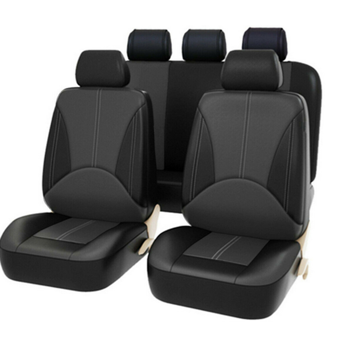 Car Seat Cover 5 Seats Leather Full Set Front Rear Protector Cover Waterproof