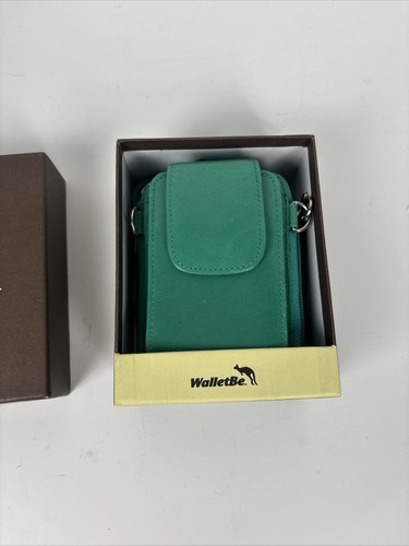 WALLETBE Wallet Case With Shoulder Strap Copa Teal Color Calf Skin New - Picture 9 of 9