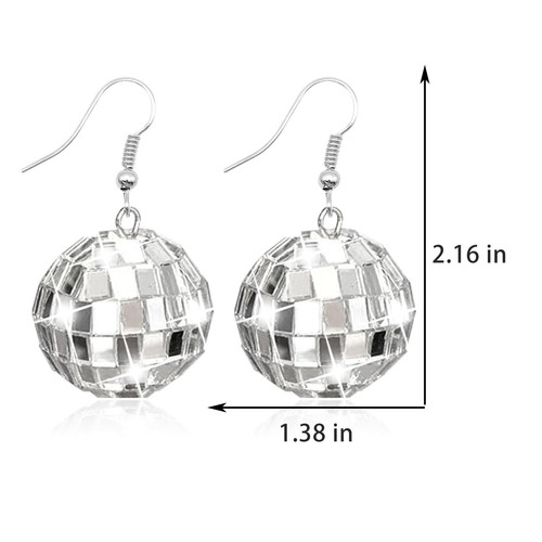 Disco Ball Earrings for Women Colorful Disco Earrings 60s or 70s Disco Mirror Ba - Picture 5 of 6