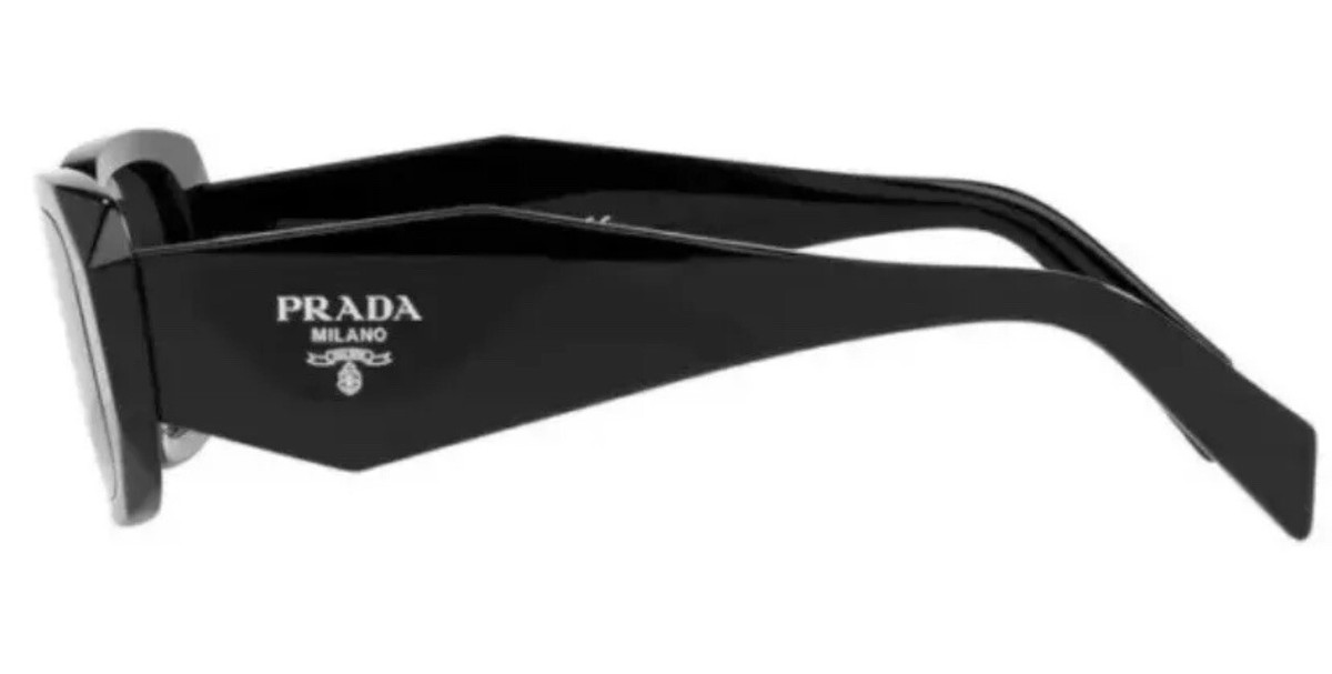 Prada PR 17WS 1ABS0 Black Plastic Geometric Sunglasses Grey