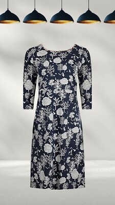Ex Weird Fish Women's ¾ Sleeve Starshine Jersey Dress In Navy Blue A Bit Defect