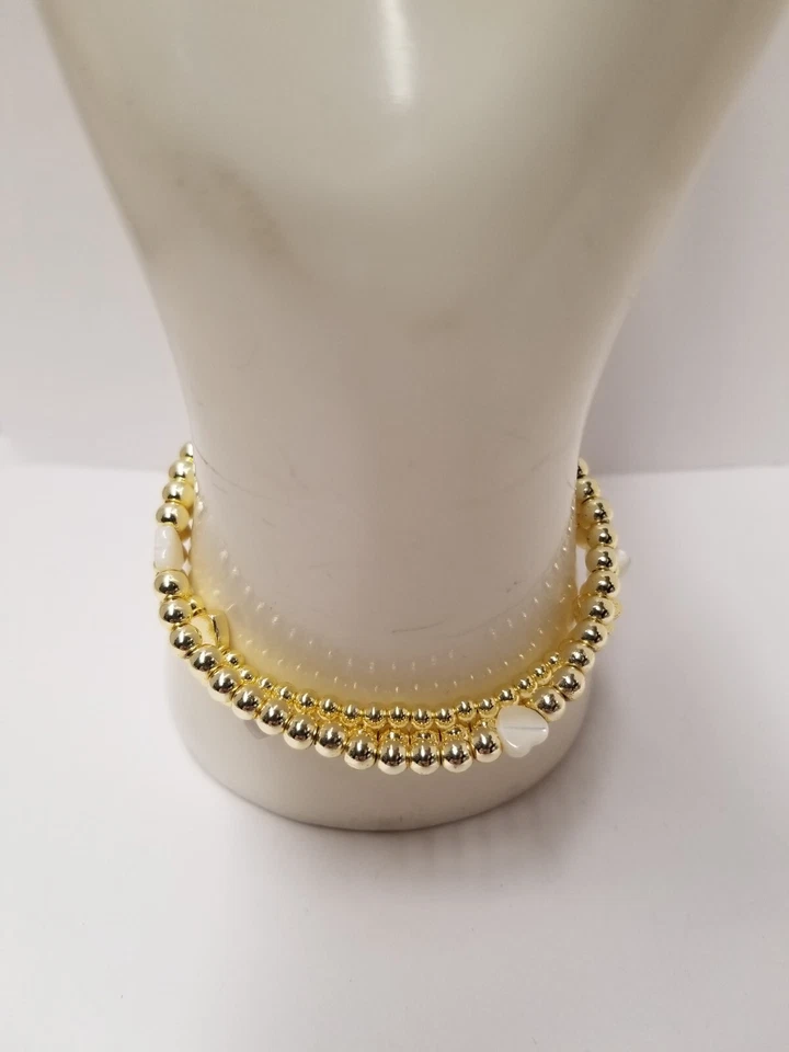 Pack De 3 Pulseras "Día Diva" Pequeñas Perlas Corazones Tono Dorado Cuentas Foto 3 de 4