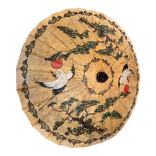    Asian Rice Paper Oriental Umbrella Parasol Bamboo Handle Stork  Bonsai RR4 