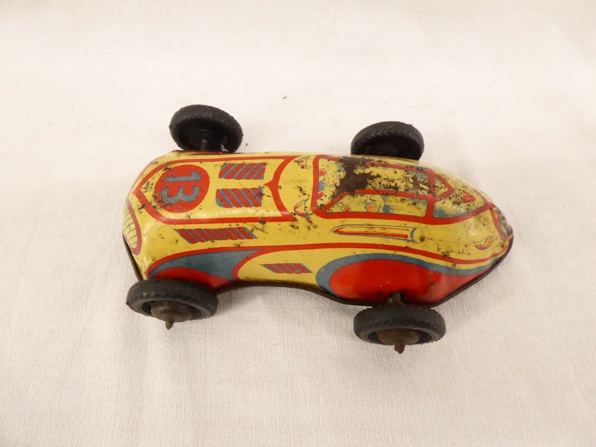 Jouet Ancien Voiture De Course N°13 – FJ France Jouets – Tôle Litho – 1950's – 12 Cm