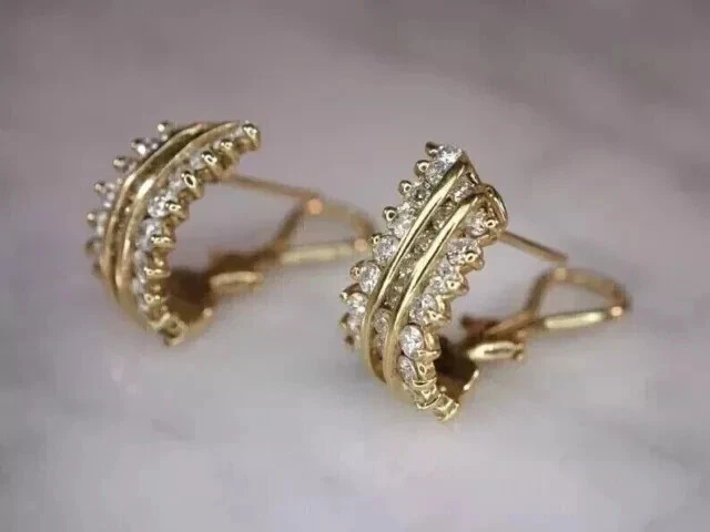 2Ct Round Cut Lab Created Diamond Women's Hoop Earrings 14K Yellow Gold Plated - Image 3 of 4