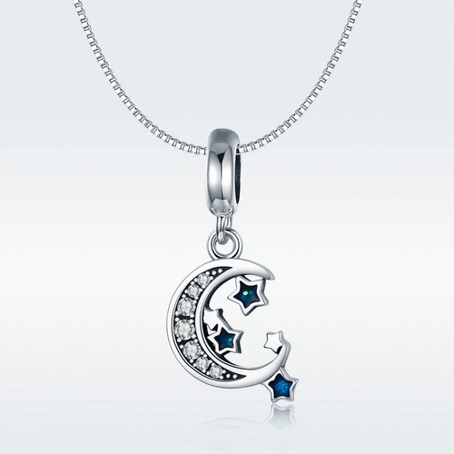 Moon and Stars CZ Charm Pendant Bead Fits 925 Sterling Silver Necklace Bracelet - Picture 4 of 8