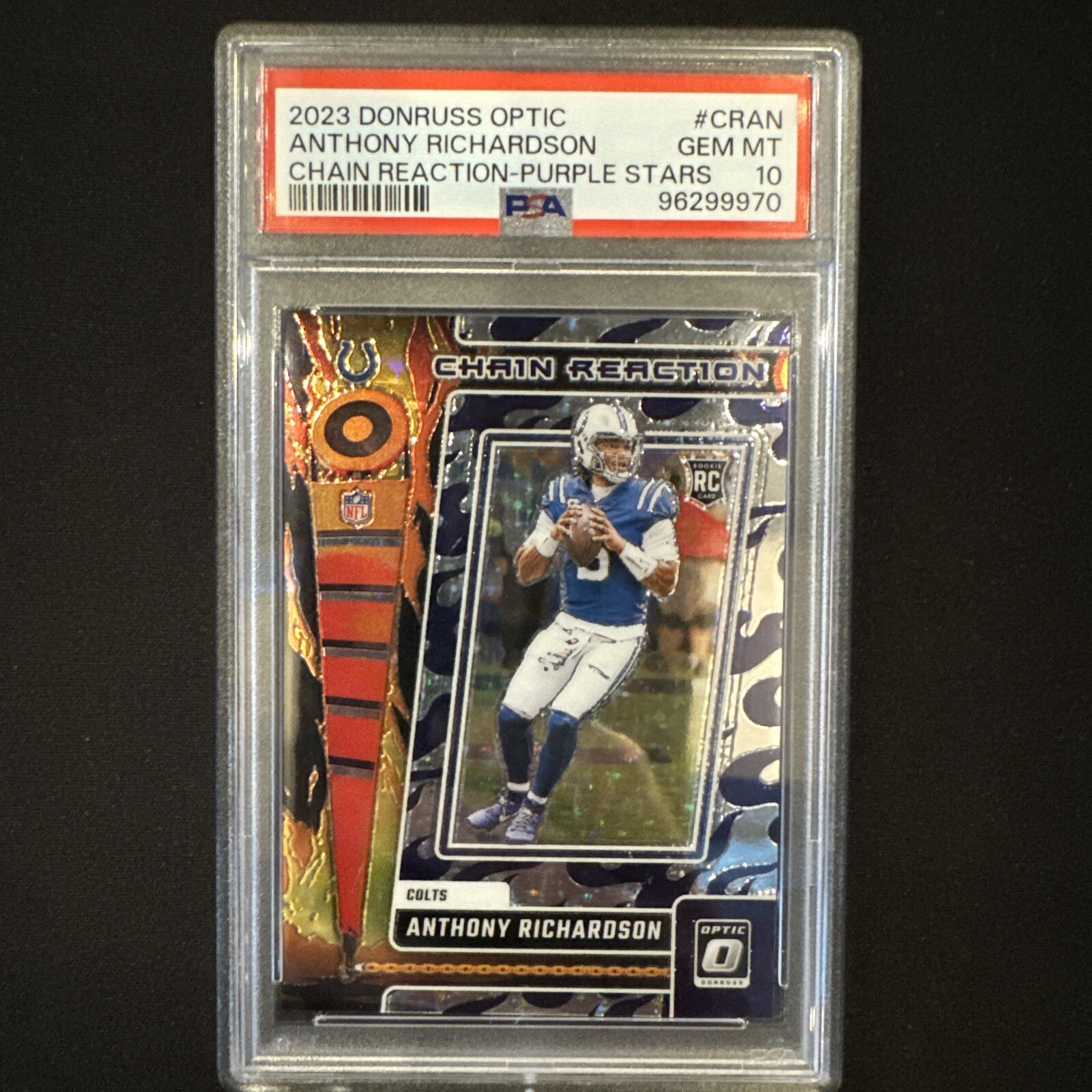 2023 DonRuss Optic Anthony Richardson Chain Reaction-Purple Stars /25 PSA 10