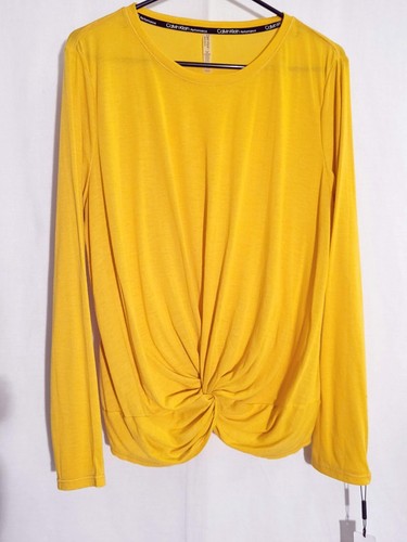 Calvin Klein Performance-NWT-Mustard Yellow Long Sleeve Wicking Knit Top-XXL