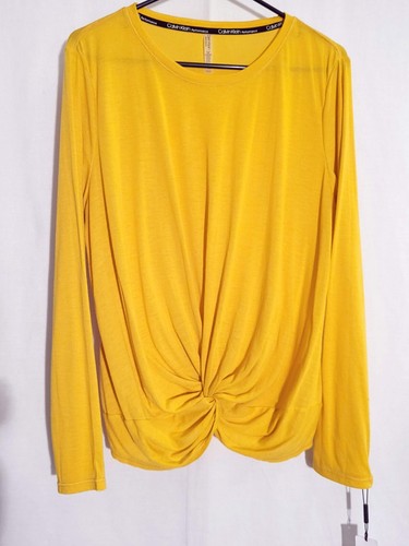 Calvin Klein Performance-NWT-Mustard Yellow Long Sleeve Wicking Knit Top-XXL - Afbeelding 1 van 6