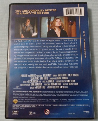 Warner Bros Archive Collection - Killer Party 1986 Dvd - Picture 3 of 3