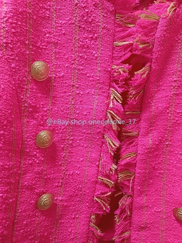 AUTH L'AGENCE Tinlee Tweed Jacket Coat Cardigan Shocking Pink/Gold Stripe - Picture 8 of 13