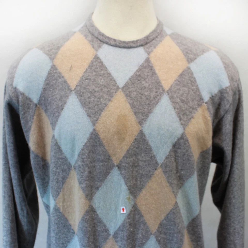 Ike Behar Wool Cashmere Blue Argyle Crew Neck Pullover Sweater XL - Image 2 of 4