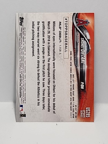 Shohei Ohtani RC 2018 Topps Update #US285 Rookie Debut - Picture 2 of 2