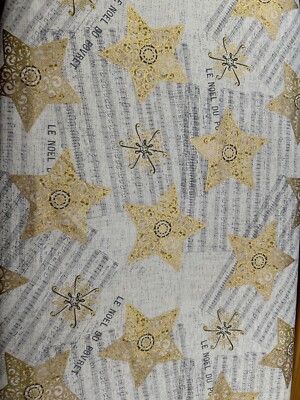 Christmas So. Korea GOLD Stars Musical Notes Quilting 100% Cotton Fabric