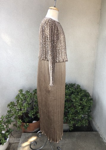 Vtg Jeanne Marc Long Dress Tan Metallic Sequin Sz Sm - Picture 10 of 10