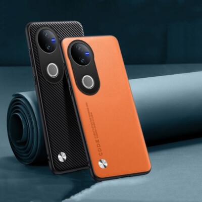 Vegan Leather lens protection Soft TPU Bumper Back Case For vivo