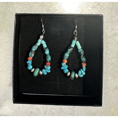 Handmade Genuine Turquoise, Spiny Oyster & Navajo Pearl Earrings - Gift Box - Picture 3 of 6