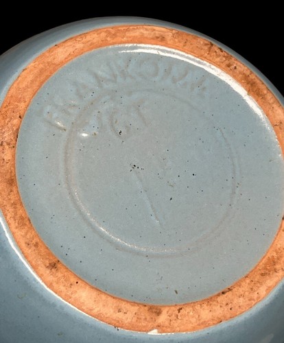 VINTAGE FRANKOMA BLUE TEAPOT WITH WARMING BASE SOME CRAZING INSIDE SEE PICS - Picture 7 of 9