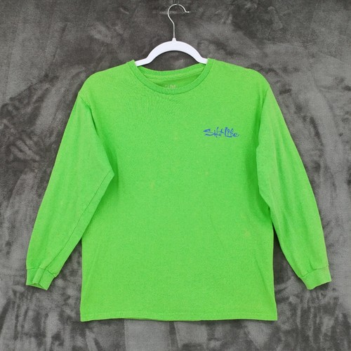 Salt Life TShirt Youth Large Green Long Sleeve Cotton Sport Fishing Graphic - Picture 2 of 9