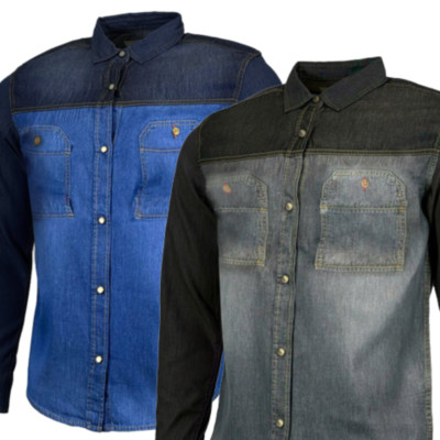 Herren Langarm verblasstes Denim Shirt von Jack South mit zwei Brusttaschen S-2XL.