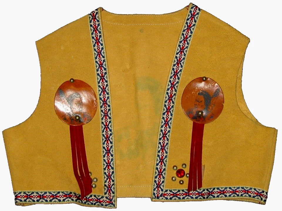 Disfraz de Jefe de Colección Años 50 Cuero "Ojos de Hierro" Borrego con Flecos Tachuelas, Primaveras Foto 2 de 4