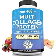 Nutrivein Multi Collagen Pills 2250mg - 180 Capsules - Hair, Skin, Nails, Bones