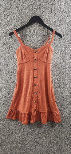 No Boundaries Orange Sundress Button Details Ruffle Hem Juniors Size 3/5