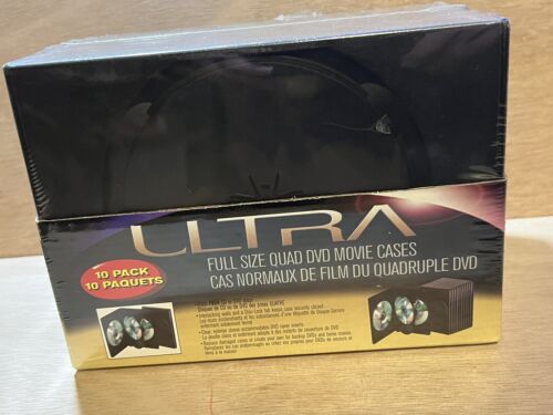 Ultra Brand New & Sealed (10) Black Quad Holds 4 DVDs Discs Empty Cases Boxes