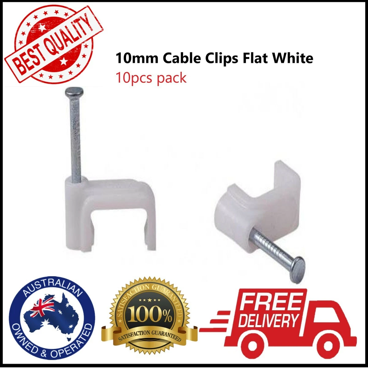 White Cable Clip Nail down Saddle 10mm 12mm Heavy Duty 10 100 1000