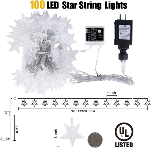 Star String Lights Plug in - 33 Ft 100 LED Star Fairy String Lights with Remote - Picture 9 of 12
