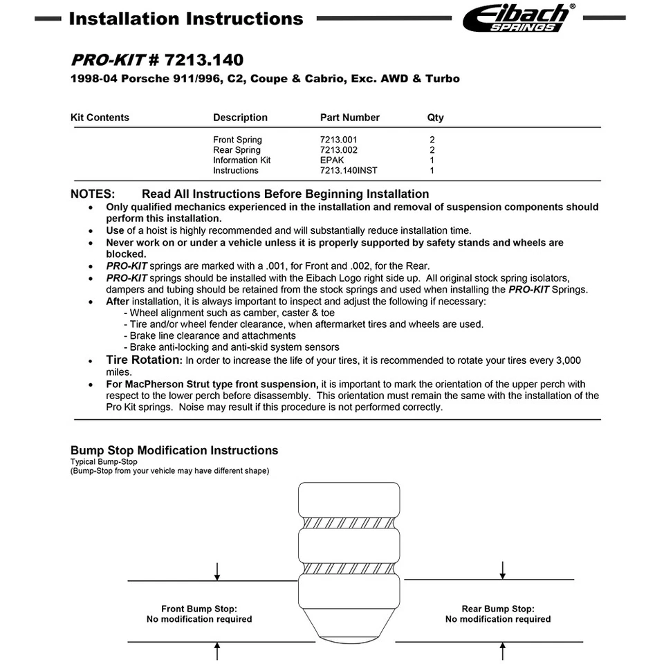 Eibach 7213.140 PRO-KIT Front Rear Lowering Springs for 1999-04 Porsche 911 996 - Image 2 of 4