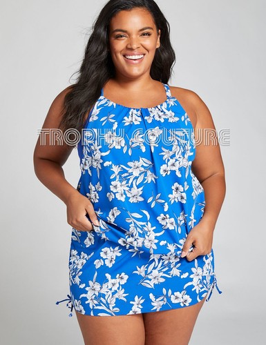 NEW LANE BRYANT CACIQUE SWIM BLUE FLORAL SURF DRAWSTRING SWIM SKIRT SZ 26 - Picture 4 of 6
