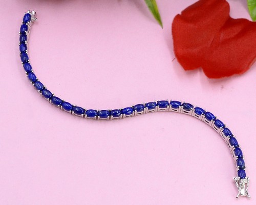 Pulsera de tenis ovalada natural de plata esterlina 925 piedra preciosa lapislázuli de 16,10 quilates - Imagen 8 de 8