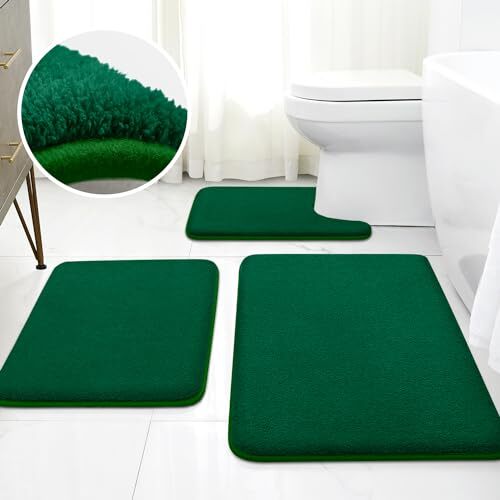 Upgraded Bathroom Rugs Set 3 Piece, 17"x24"+20"x32"+U Shape 20"x24" Dark Green - Picture 1 of 6