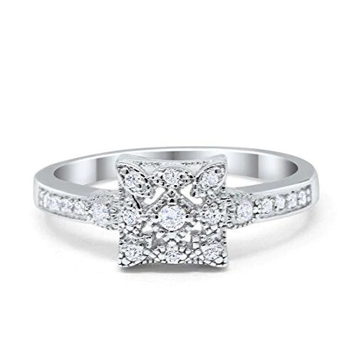 Art Deco Engagement Ring Round Simulated Cubic Zirconia 925 Sterling Silver - Picture 1 of 3