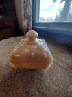 Vintage Westmoreland Opaque Peach Milk Glass Lidded Candy Dish Trinket Dish