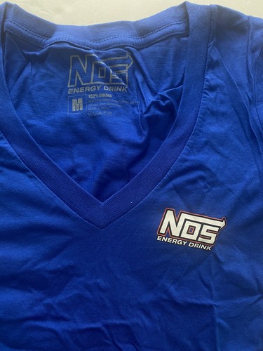 Neu aus altem Lagerbestand Energy Drink Mädchen V-Ausschnitt T-Shirts mittelblau & orange selten authentisch - Bild 2 von 8
