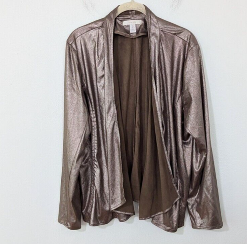 Chico's Bronzed Metallic Jamie Jacket Suede Style Open Gold Bronze Size 3 XL