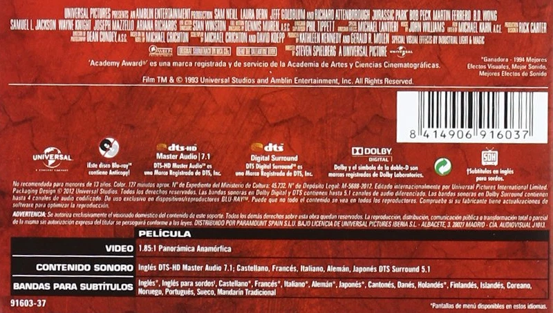 Jurassic Park (Parque Jurásico) Blu-ray ( 6 Junio 2012 descatalogado) Sam Neill - Imagen 3 de 3