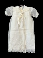 Christening Dress Set Phyllis Baby Wear White Embroidery Floral Gown Bonnet Vtg