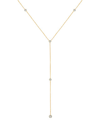 14K Gelbgold Lariat Halskette mit Y-Stil rundem weißen Topas 18 Zoll