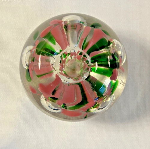 Art Glass Paperweight Candle Holder Pink and Green with Teardrop Bubbles~ 2 inch - Picture 3 of 6